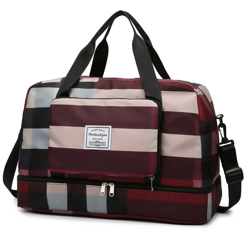 Foldable Travel Duffel Bag Sports Tote Shoulder Weekender Overnight Bags Large Capacity Dry and Wet Separation for Women