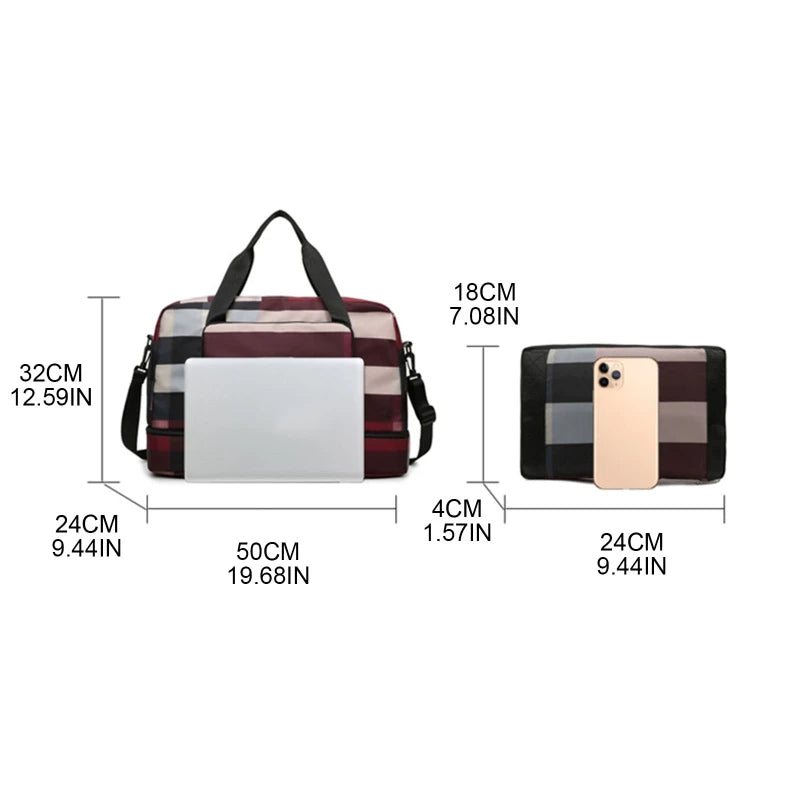Foldable Travel Duffel Bag Sports Tote Shoulder Weekender Overnight Bags Large Capacity Dry and Wet Separation for Women