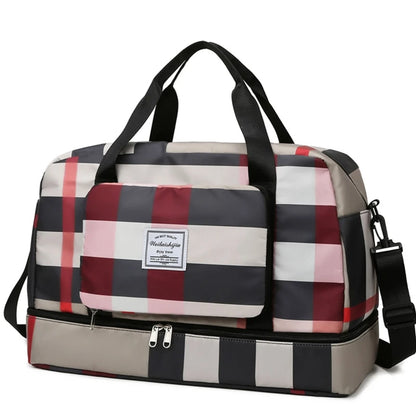Foldable Travel Duffel Bag Sports Tote Shoulder Weekender Overnight Bags Large Capacity Dry and Wet Separation for Women