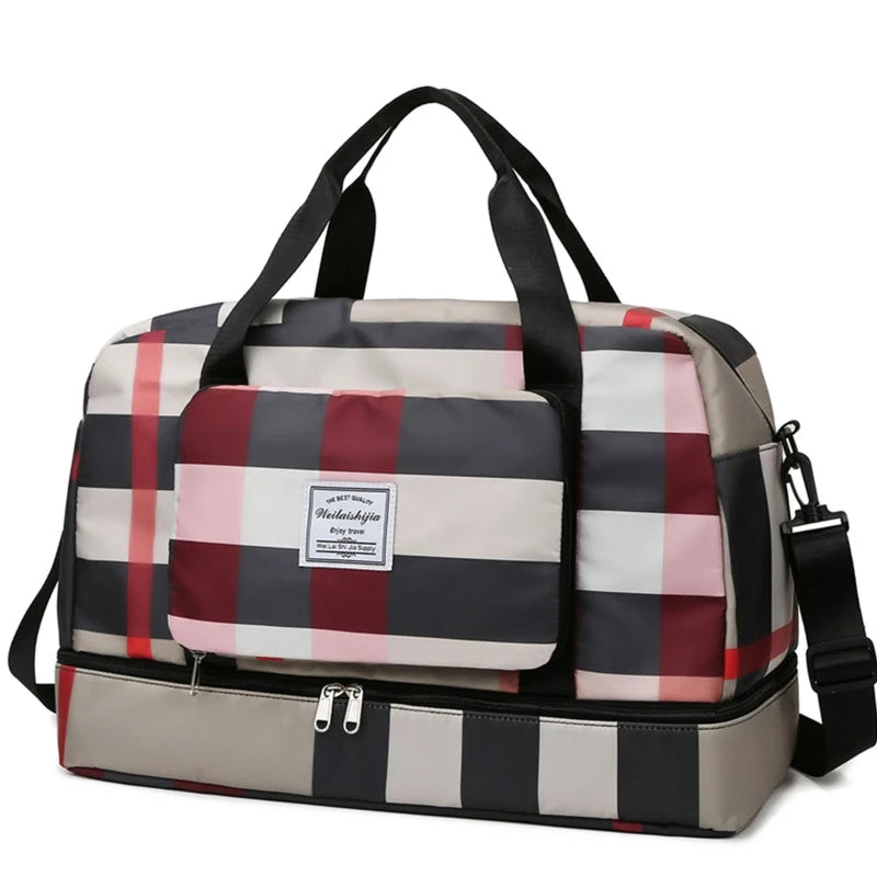 Foldable Travel Duffel Bag Sports Tote Shoulder Weekender Overnight Bags Large Capacity Dry and Wet Separation for Women