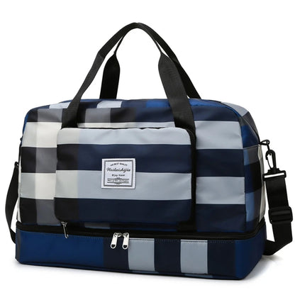 Foldable Travel Duffel Bag Sports Tote Shoulder Weekender Overnight Bags Large Capacity Dry and Wet Separation for Women