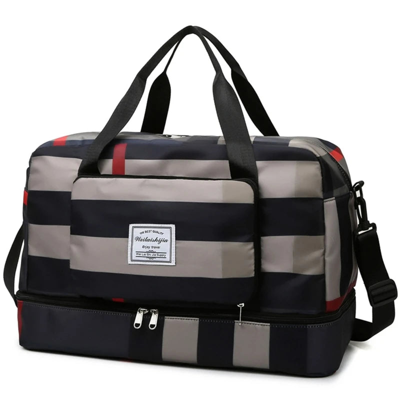 Foldable Travel Duffel Bag Sports Tote Shoulder Weekender Overnight Bags Large Capacity Dry and Wet Separation for Women
