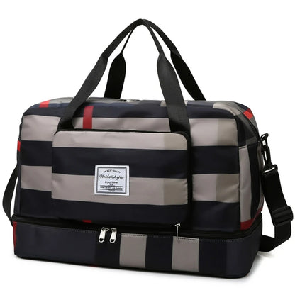 Foldable Travel Duffel Bag Sports Tote Shoulder Weekender Overnight Bags Large Capacity Dry and Wet Separation for Women