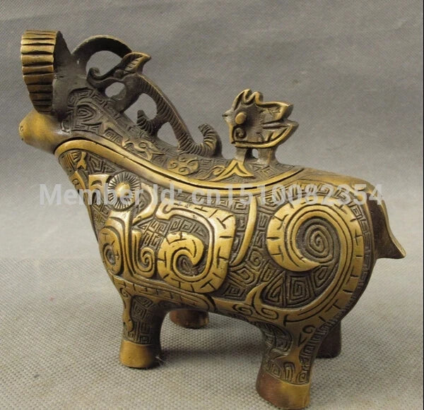 Folk Chinese Bronze Carved Animals Goat Sheep Zun Statue Incense Burner Censer