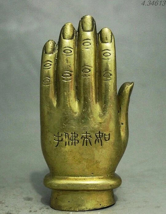 Folk Chinese myth Brass Tathagata Buddha Hand Sun Wu Kong Monkey King Statue