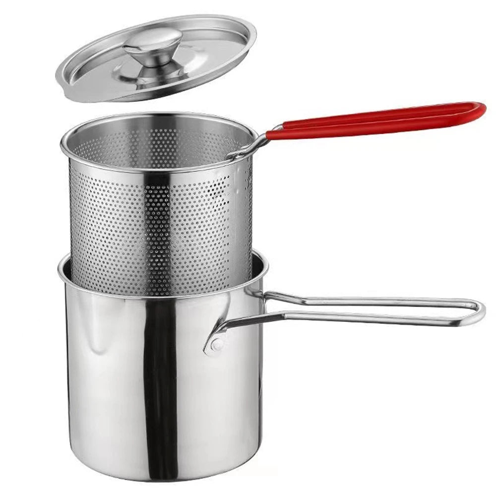 Food Grade 304 Stainless Steel Fryer Pot Mini Ddeep Fryer French Fries Pots For Frying Chicken With Strainer Basket Cooking Tool