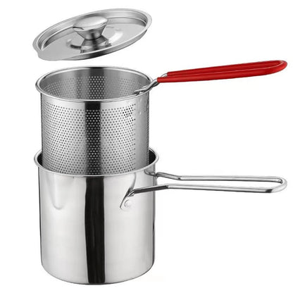 Food Grade 304 Stainless Steel Fryer Pot Mini Ddeep Fryer French Fries Pots For Frying Chicken With Strainer Basket Cooking Tool