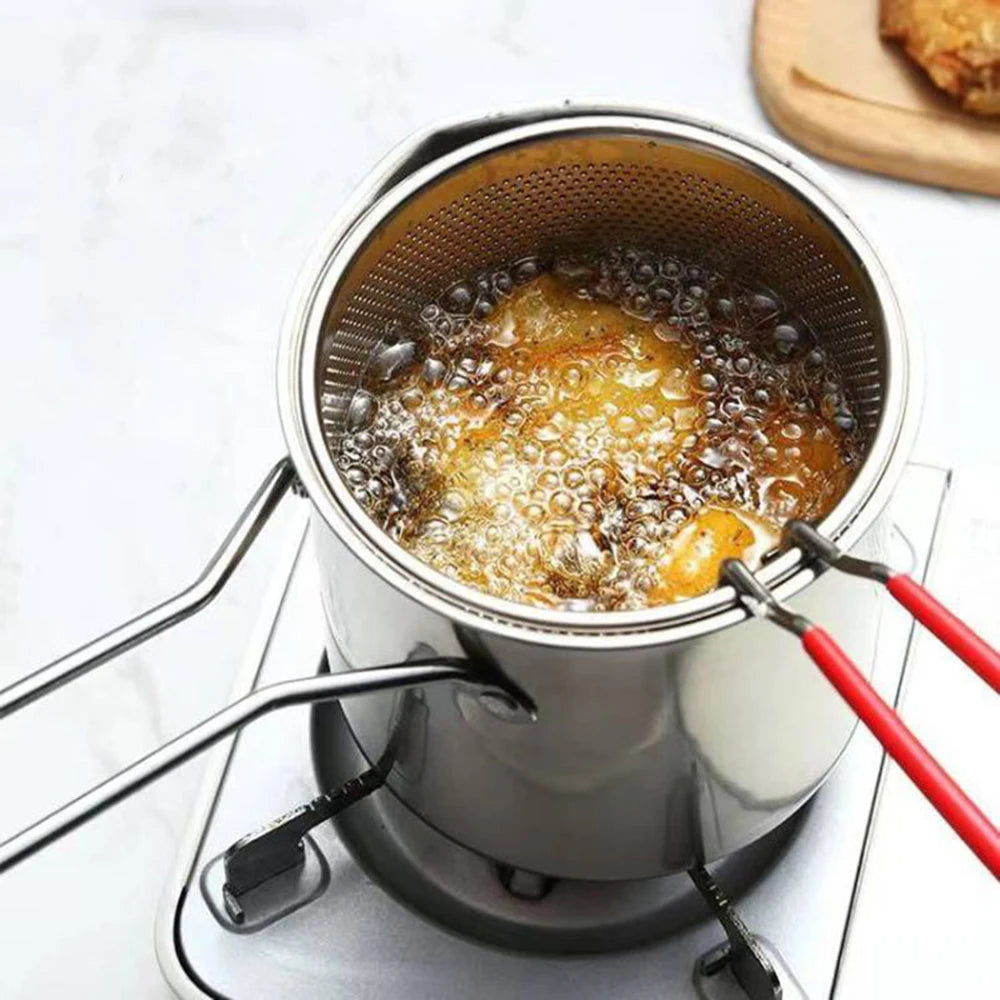 Food Grade 304 Stainless Steel Fryer Pot Mini Ddeep Fryer French Fries Pots For Frying Chicken With Strainer Basket Cooking Tool