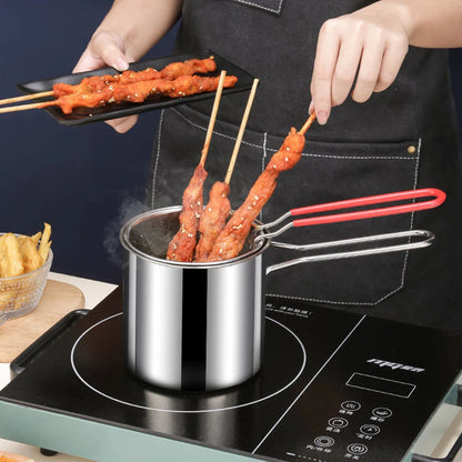 Food Grade 304 Stainless Steel Fryer Pot Mini Ddeep Fryer French Fries Pots For Frying Chicken With Strainer Basket Cooking Tool