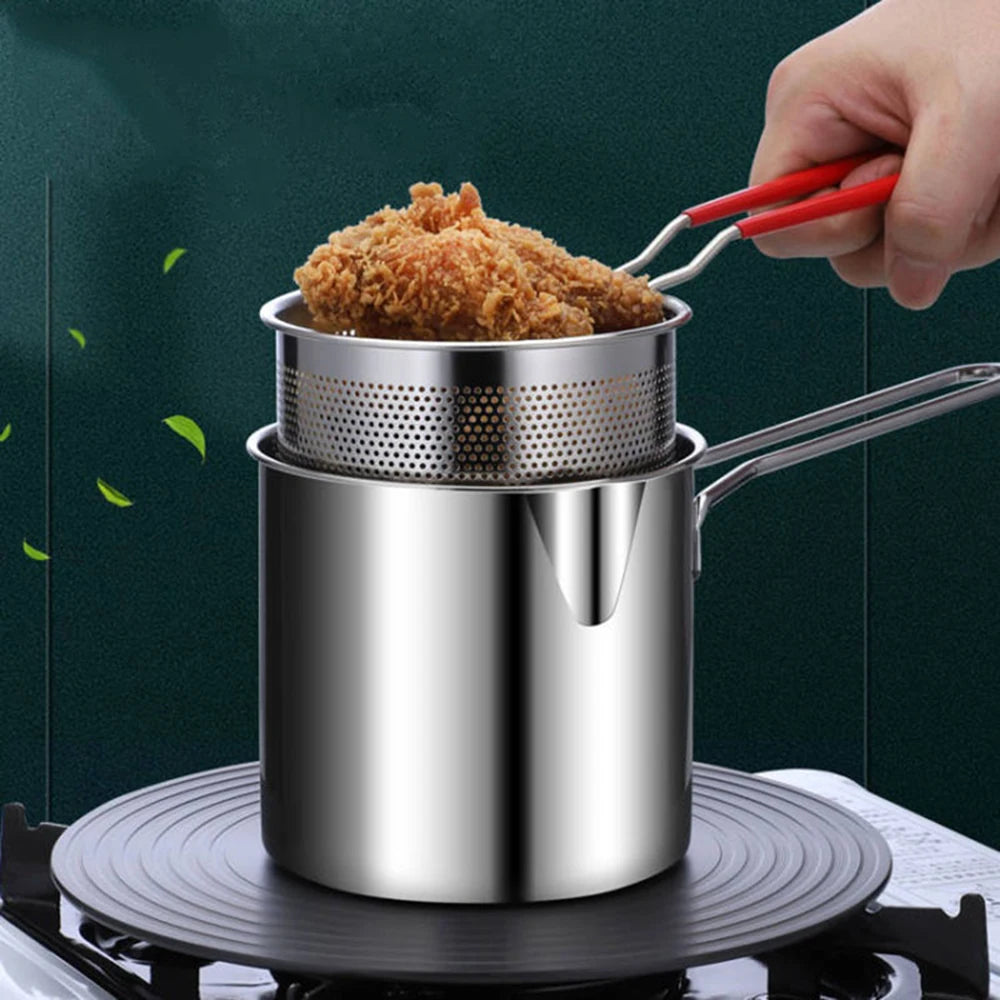 Food Grade 304 Stainless Steel Fryer Pot Mini Ddeep Fryer French Fries Pots For Frying Chicken With Strainer Basket Cooking Tool