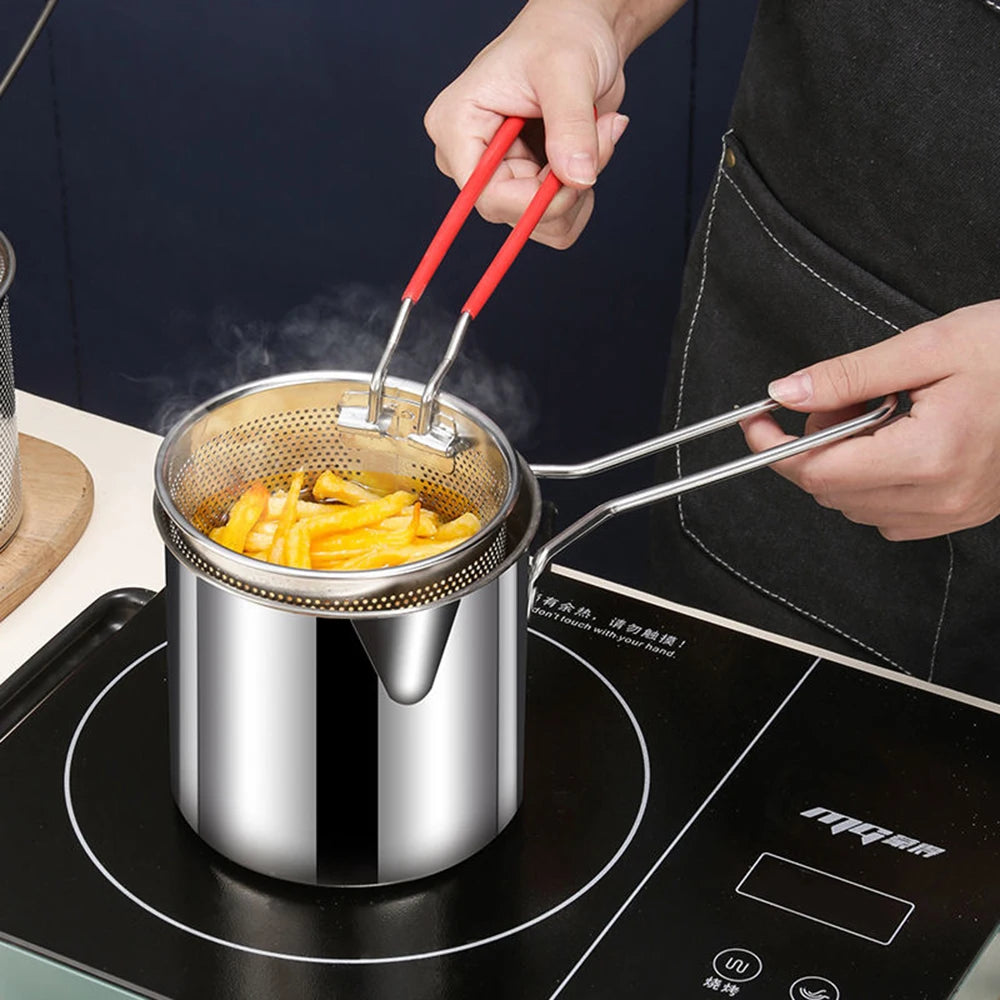 Food Grade 304 Stainless Steel Fryer Pot Mini Ddeep Fryer French Fries Pots For Frying Chicken With Strainer Basket Cooking Tool