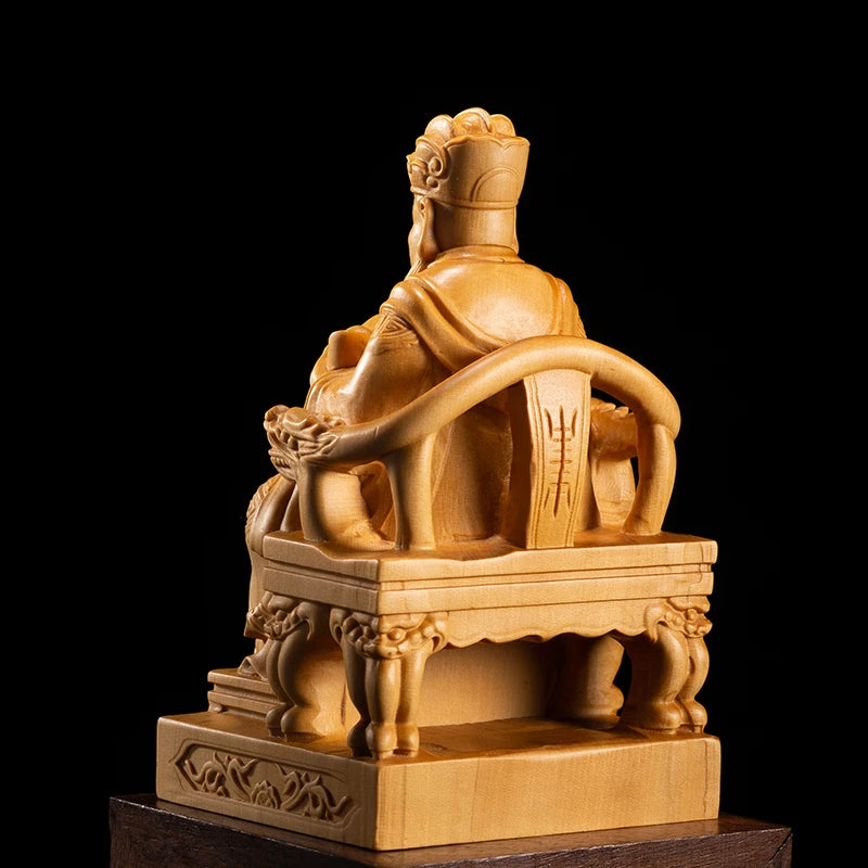 Fortuna Wealth God Buddha Chinese Myths Legends Figures Sculpture Carving Solid Wood Carving Crafts Decoration Opening Gifts