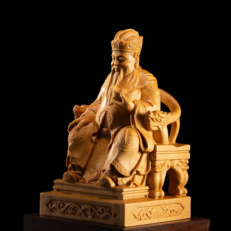 Fortuna Wealth God Buddha Chinese Myths Legends Figures Sculpture Carving Solid Wood Carving Crafts Decoration Opening Gifts