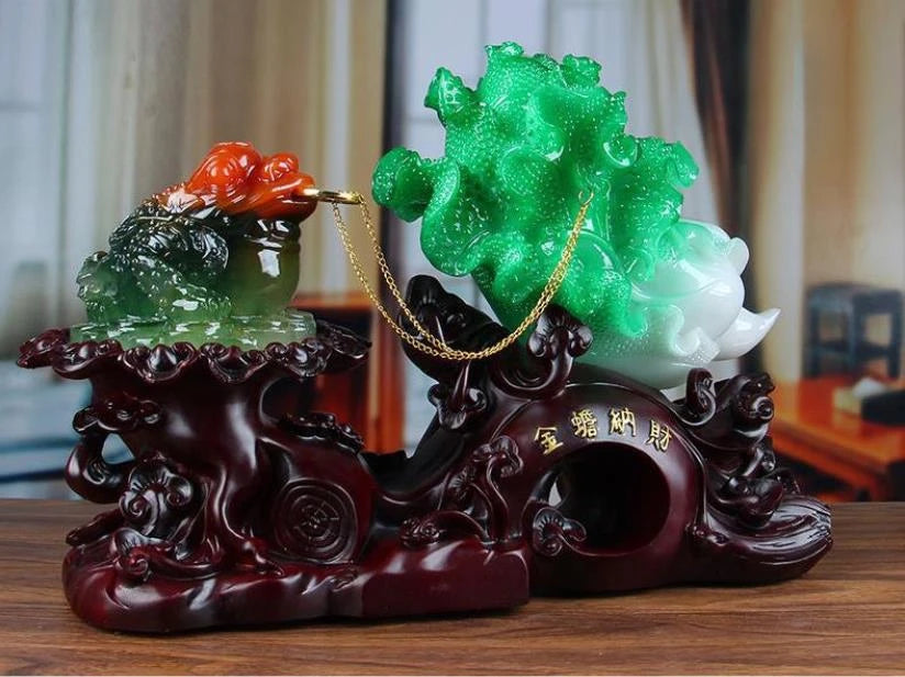 Fortune Golden Toad Decorative Cabbage Decoration Office Living Room Shop Gold Cicada Toad Feng Shui Opening Craft Gift