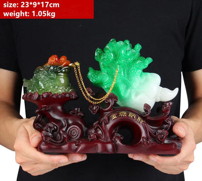Fortune Golden Toad Decorative Cabbage Decoration Office Living Room Shop Gold Cicada Toad Feng Shui Opening Craft Gift