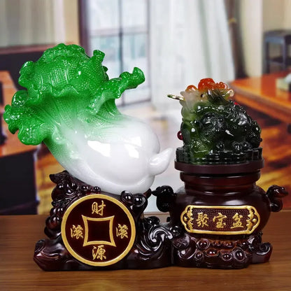 Fortune Jade Cabbage Golden Toad Decor Poly Treasure Craft Gift Opening Cashiers Table Bar Decor