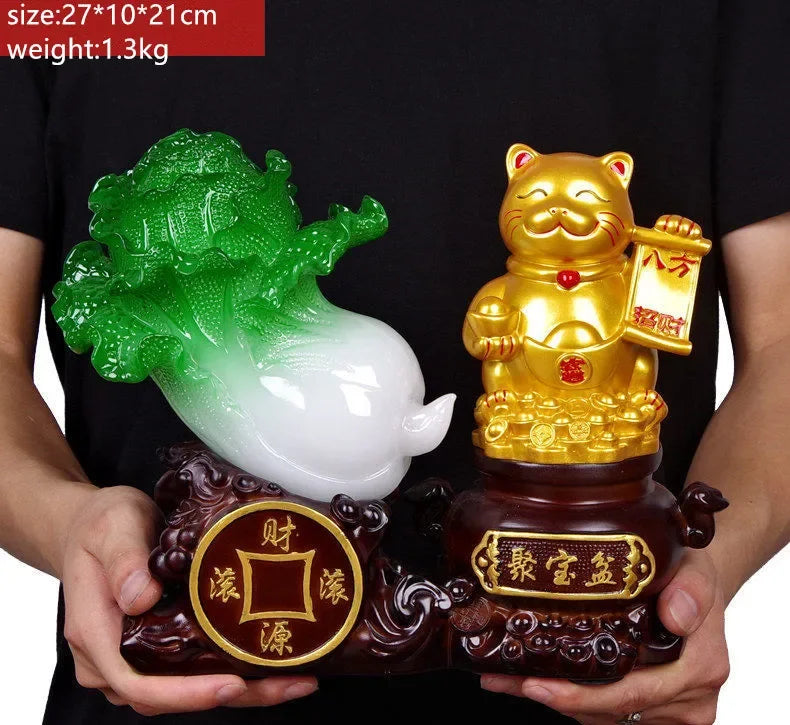 Fortune Jade Cabbage Golden Toad Decor Poly Treasure Craft Gift Opening Cashiers Table Bar Decor