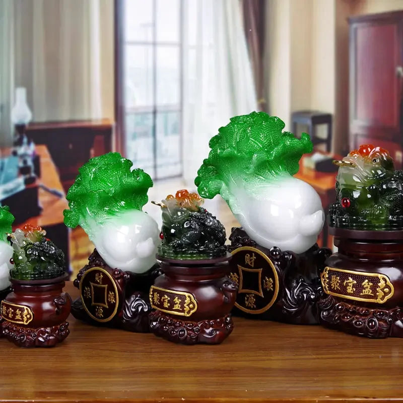Fortune Jade Cabbage Golden Toad Decor Poly Treasure Craft Gift Opening Cashiers Table Bar Decor