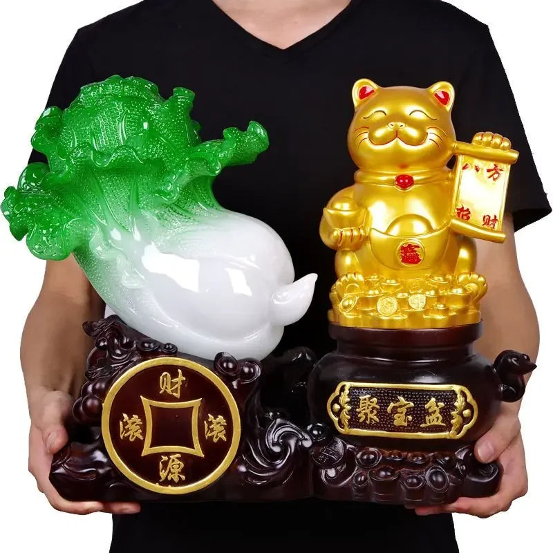 Fortune Jade Cabbage Golden Toad Decor Poly Treasure Craft Gift Opening Cashiers Table Bar Decor