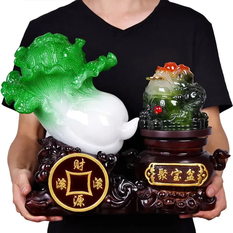 Fortune Jade Cabbage Golden Toad Decor Poly Treasure Craft Gift Opening Cashiers Table Bar Decor