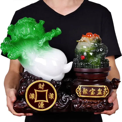 Fortune Jade Cabbage Golden Toad Decor Poly Treasure Craft Gift Opening Cashiers Table Bar Decor