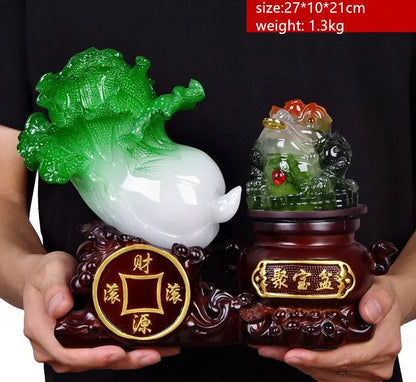 Fortune Jade Cabbage Golden Toad Decor Poly Treasure Craft Gift Opening Cashiers Table Bar Decor