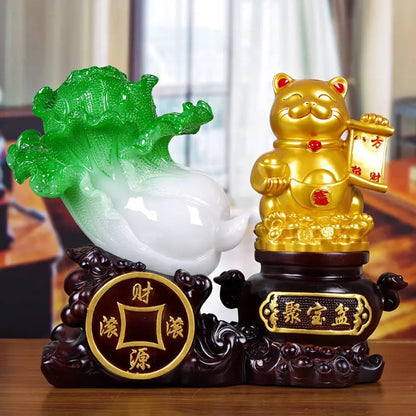 Fortune Jade Cabbage Golden Toad Decoration Large Poly Treasure Craft Gift Opening Cashiers Table Bar  Furnishings Decor