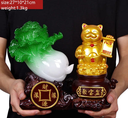 Fortune Jade Cabbage Golden Toad Decoration Large Poly Treasure Craft Gift Opening Exquisite Crafts Ornament Office Decoration