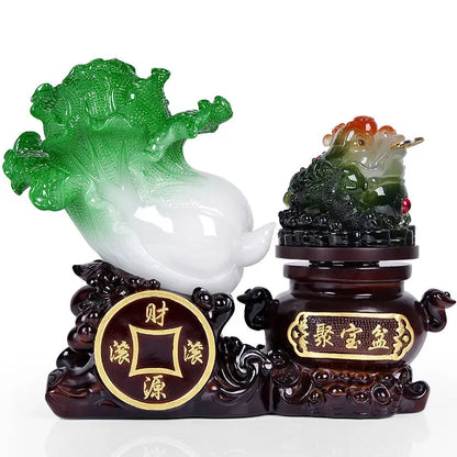 Fortune Jade Cabbage Golden Toad Decoration Large Poly Treasure Craft Gift Opening Exquisite Crafts Ornament Office Decoration