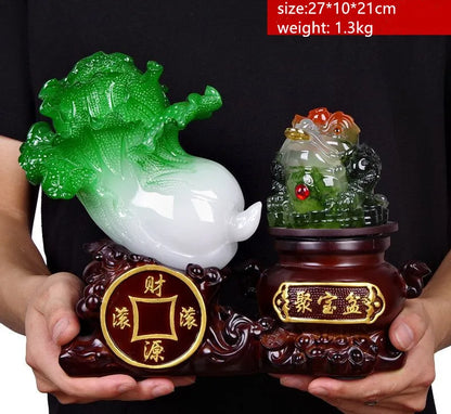Fortune Jade Cabbage Golden Toad Decoration Large Poly Treasure Craft Gift Opening Exquisite Crafts Ornament Office Decoration