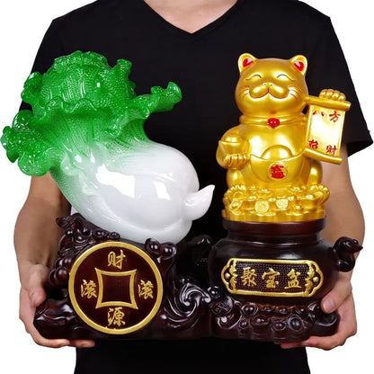 Fortune Jade Cabbage Golden Toad Decoration Large Poly Treasure Craft Gift Opening Exquisite Crafts Ornament Office Decoration