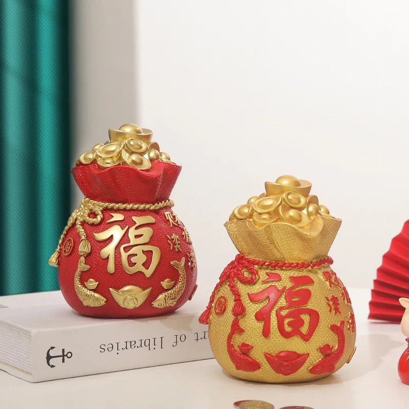 Fortune Lucky Bag Piggy bank， Resin art sculpture Home decoration money-saving box Gift money box