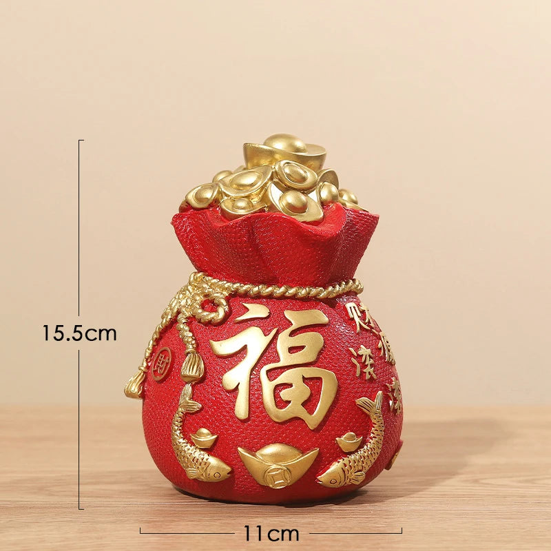 Fortune Lucky Bag Piggy bank， Resin art sculpture Home decoration money-saving box Gift money box