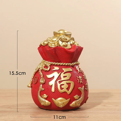 Fortune Lucky Bag Piggy bank， Resin art sculpture Home decoration money-saving box Gift money box