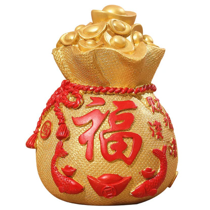 Fortune Lucky Bag Piggy bank， Resin art sculpture Home decoration money-saving box Gift money box