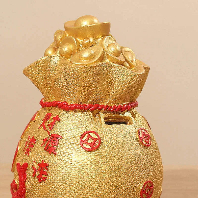 Fortune Lucky Bag Piggy bank， Resin art sculpture Home decoration money-saving box Gift money box