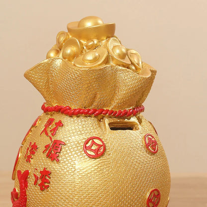 Fortune Lucky Bag Piggy bank， Resin art sculpture Home decoration money-saving box Gift money box