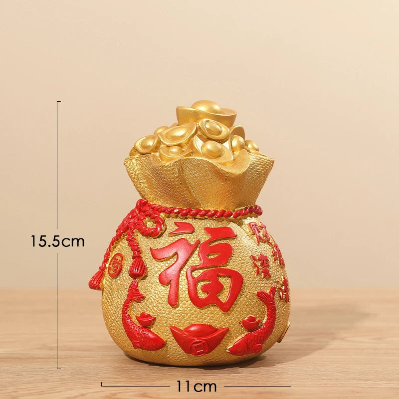 Fortune Lucky Bag Piggy bank， Resin art sculpture Home decoration money-saving box Gift money box