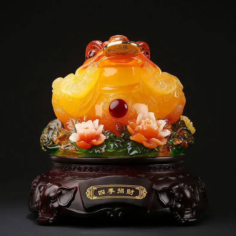 Fortune Making Resin Golden Toad Ornament Housewarming Living Room Gifts  Three-legged Toad Office  Miniatures
