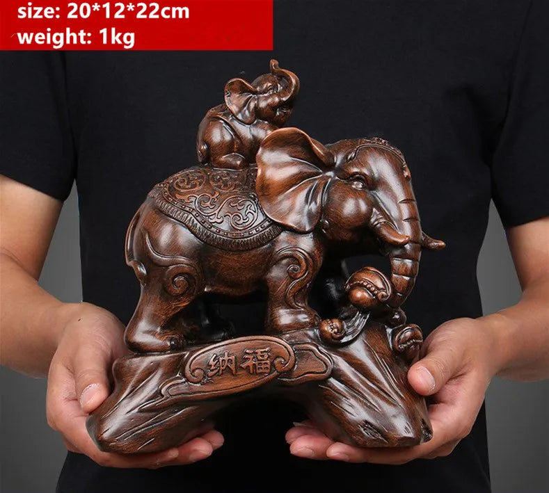 Fortune Wealth Elephant Flexor's Living Room Office Decoration Gourd Mother and Child Elephant Decor Feng Shui Crafts