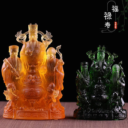 Fortune Wealth Longevity God of Wealth Buddha Statue Coloured Glaze Gift Ornament
