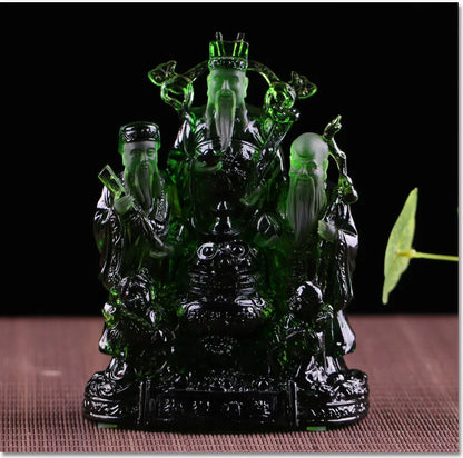 Fortune Wealth Longevity God of Wealth Buddha Statue Coloured Glaze Gift Ornament