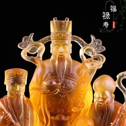 Fortune Wealth Longevity God of Wealth Buddha Statue Coloured Glaze Gift Ornament