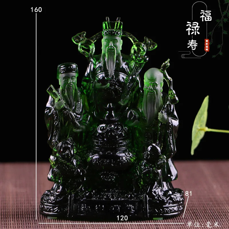 Fortune Wealth Longevity God of Wealth Buddha Statue Coloured Glaze Gift Ornament