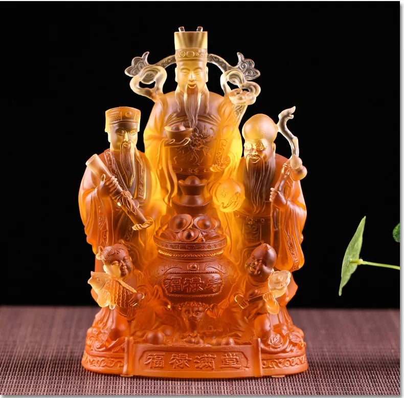 Fortune Wealth Longevity God of Wealth Buddha Statue Coloured Glaze Gift Ornament