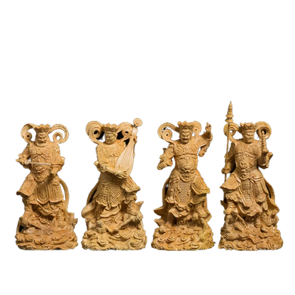 Four Kings Temple Sculpture, Wood Carved Buddhist Gods Statue