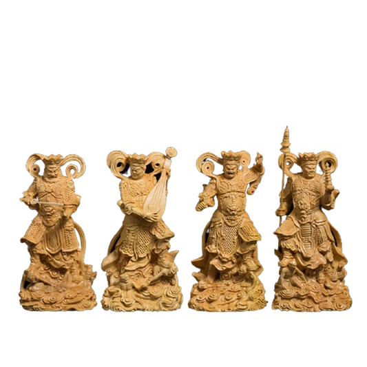 Four Kings Temple Sculpture, Wood Carved Buddhist Gods Statue