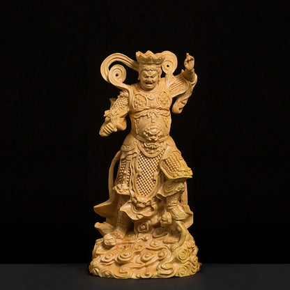 Four Kings Temple Sculpture, Wood Carved Buddhist Gods Statue