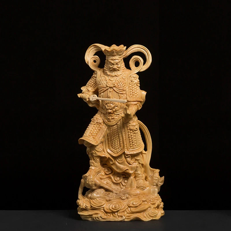 Four Kings Temple Sculpture, Wood Carved Buddhist Gods Statue