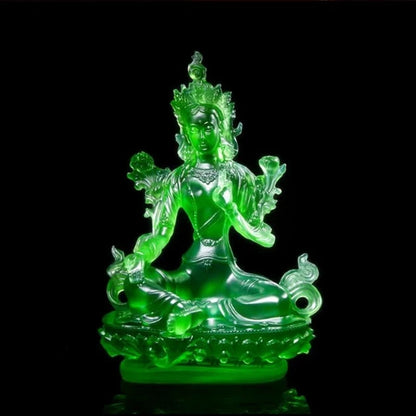 Free Shiping Tibetan Suppliers 12.8cm Resin Keep Safe Green Tara Tantric Sculpture Bodhisattva Efficacious Home Decorate Statue